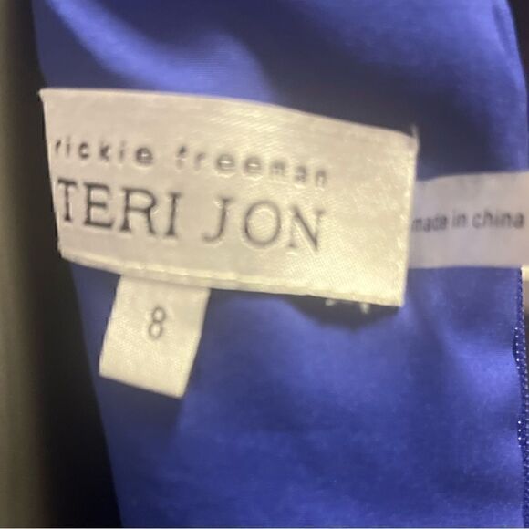 Rickie Freeman Blue Lace 3/4 Sleeve Long Dress Gown - Picture 7 of 8